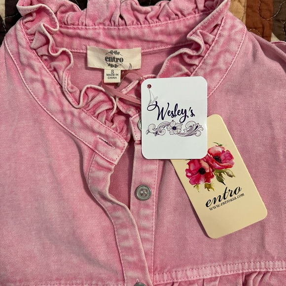 Pink Denim Ruffle Top NWT - Picture 6 of 6